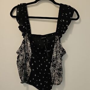 Black and White Ruffled Ruched Dress Tank Top